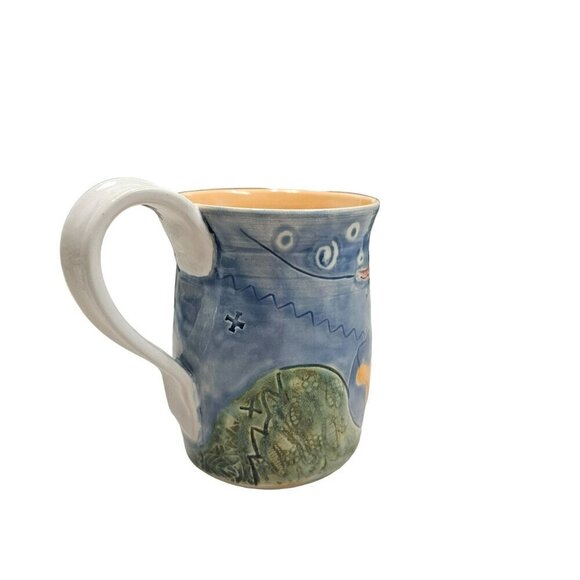 Handcrafted Signed L Sullivan Ceramic Mug With Whimsical Artwork Floral Interior - Picture 4 of 8